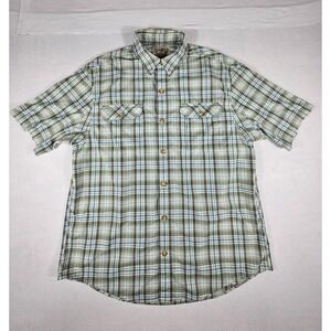 Duluth Trading Co Mens Large Green Plaid Short Sleeve Button Down Shirt 51706